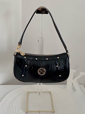 Authentic METROCITY Pouchette Style Embossed Black Patent Leather Luxury Handbag